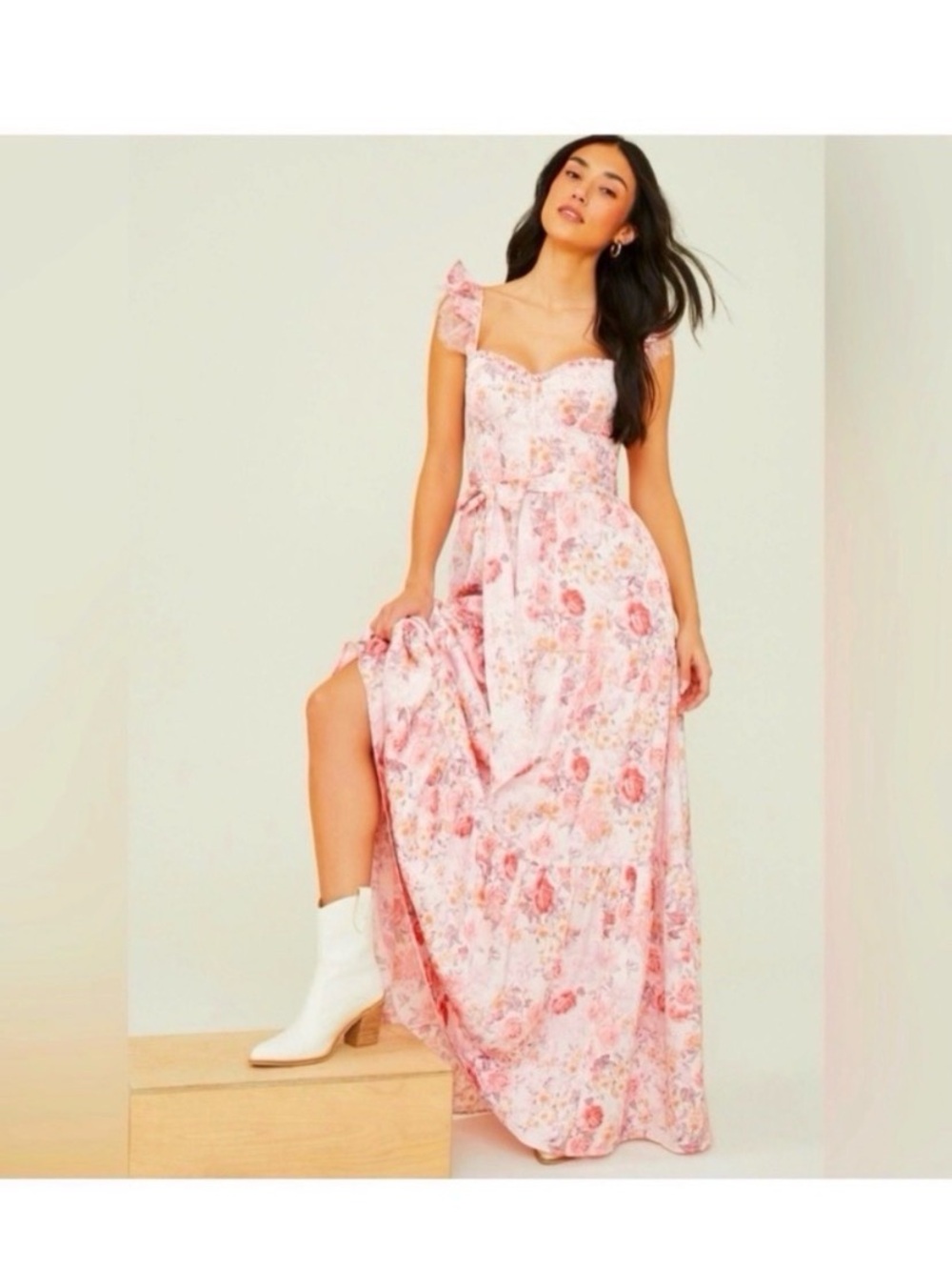 ALTAR’D STATE Pink Floral Silky Satin Maxi Dress Size XL. - Picture 3 of 9
